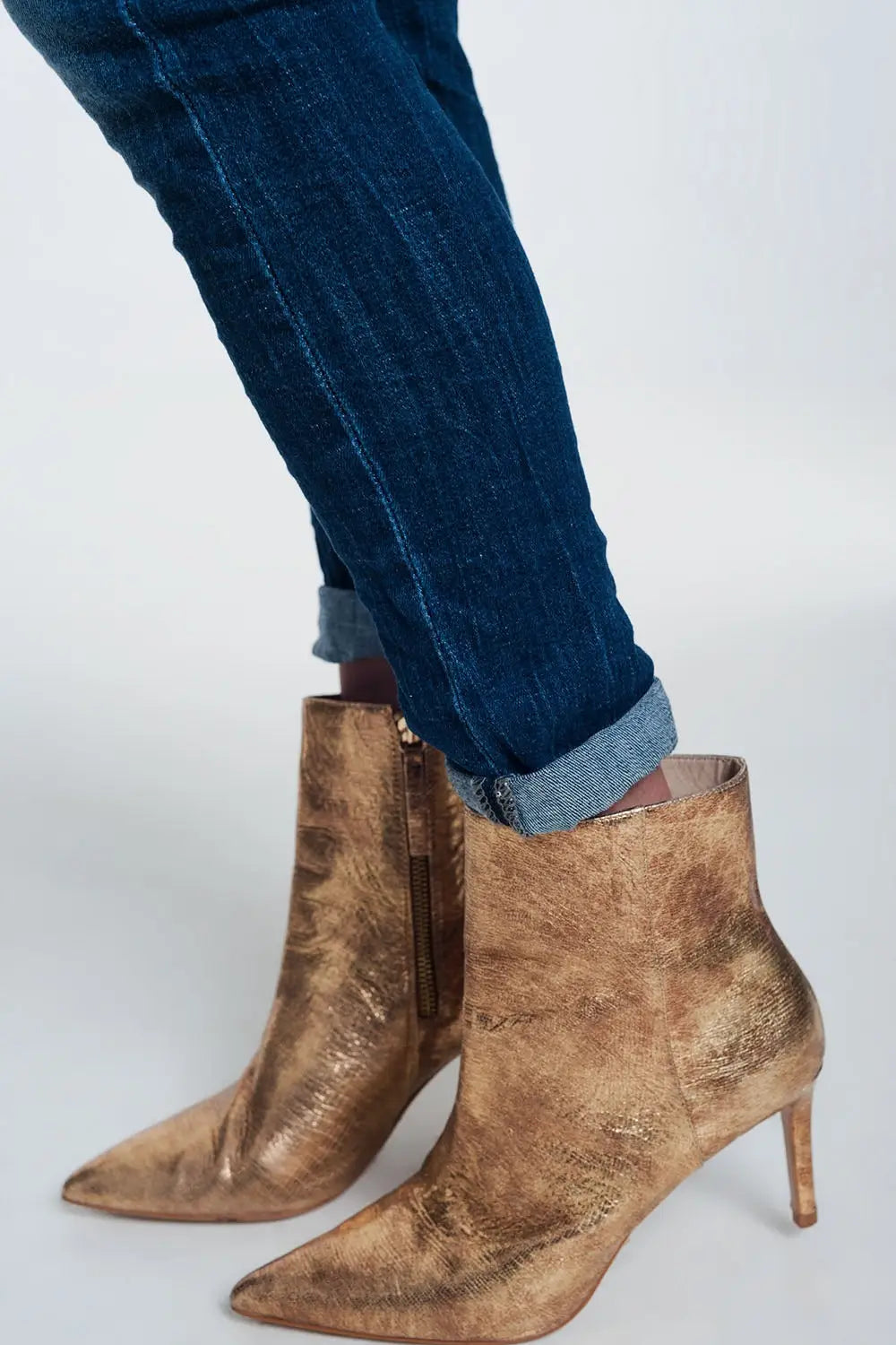 Jean skinny taille haute - Bleu foncé délavé extrême - Pantalons