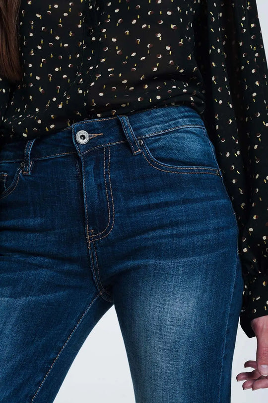 Jean skinny taille haute - Bleu foncé délavé extrême - Pantalons
