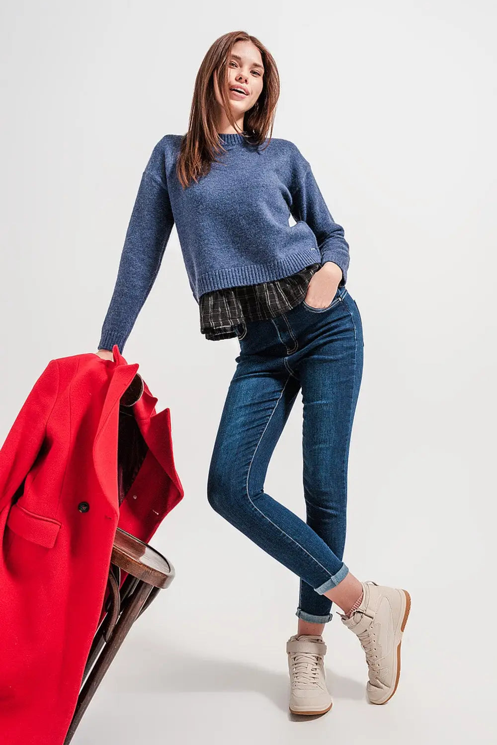 Jean skinny taille haute Bleu foncé - Pantalons