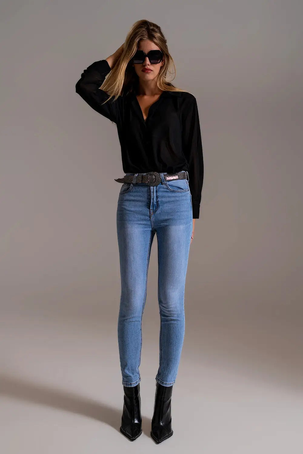 Jean skinny taille haute dans une teinte claire - Pantalons