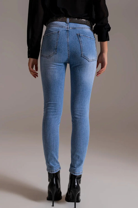 Jean skinny taille haute dans une teinte claire - Pantalons