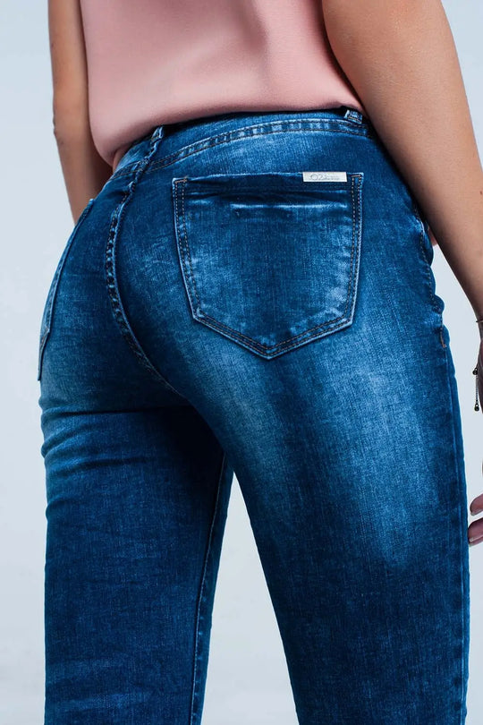 Jean skinny taille haute Délavage bleu vif - Pantalons