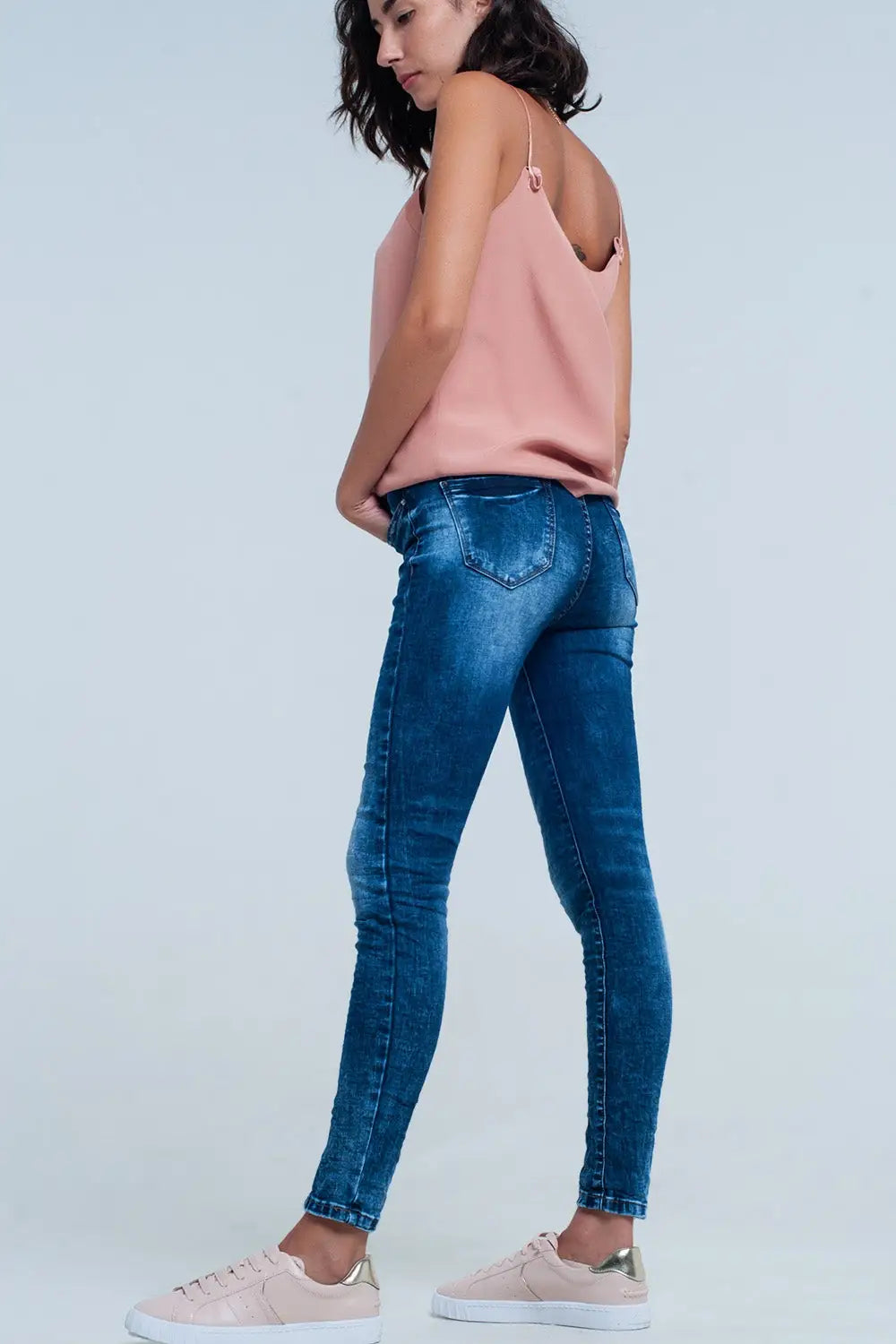 Jean skinny taille haute Délavage bleu vif - Pantalons