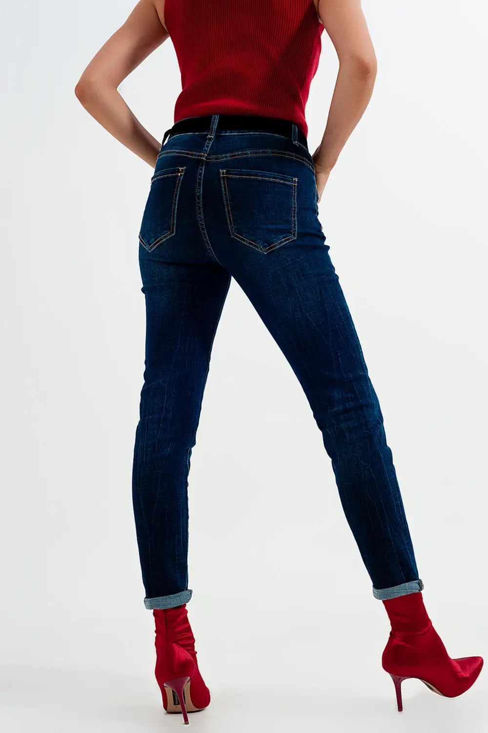 Jean skinny taille haute Délavage bleu - Pantalons