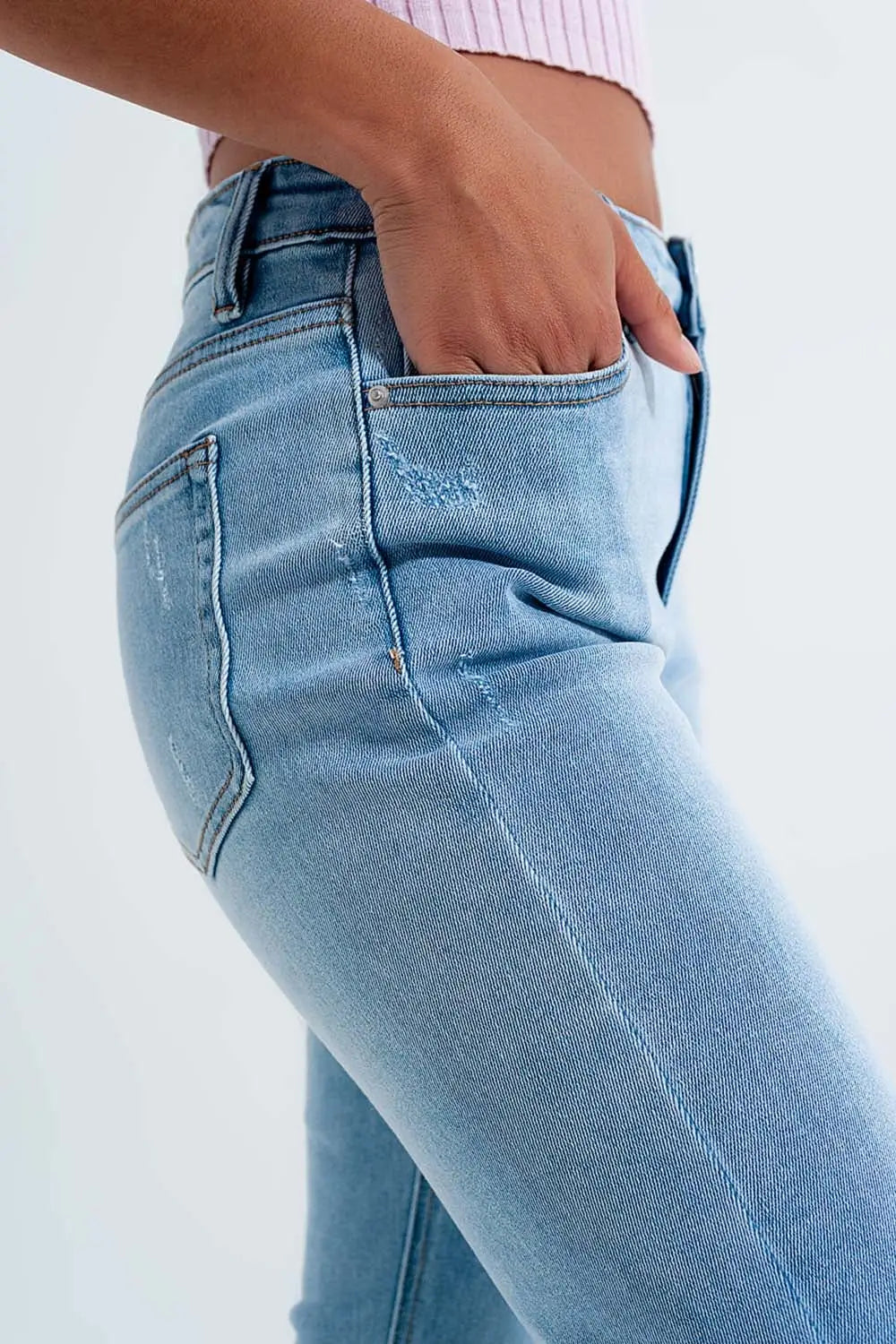 Jean skinny taille haute effet vintage Délavage clair - Pantalons