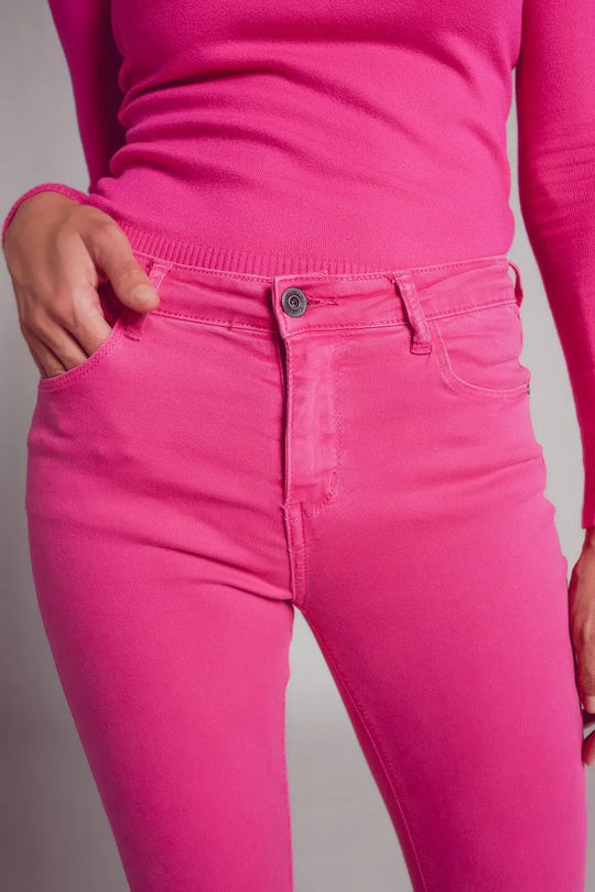 Jean skinny taille haute en fuchsia - Pantalons