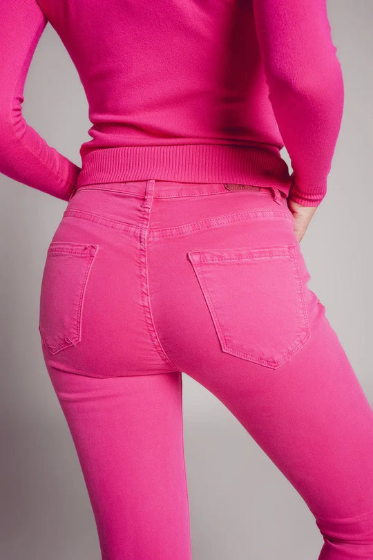 Jean skinny taille haute en fuchsia - Pantalons