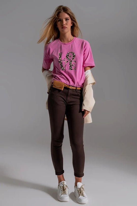 Jean skinny taille haute en marron - Pantalons