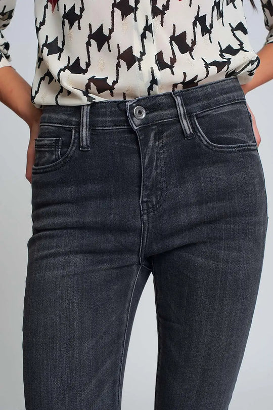 Jean skinny taille haute en Noir délavé - Pantalons
