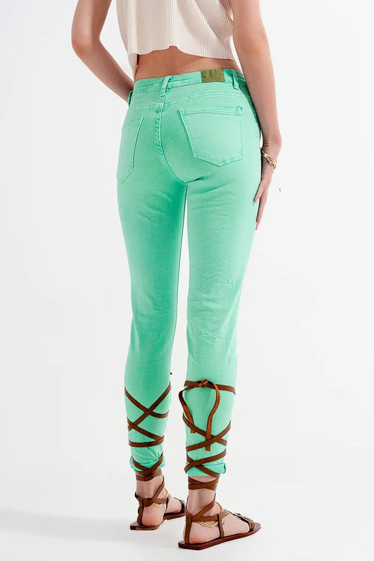 Jean skinny taille haute en vert pistache - Pantalons