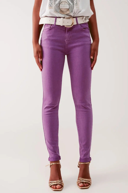 Jean skinny taille haute en violet - Pantalons