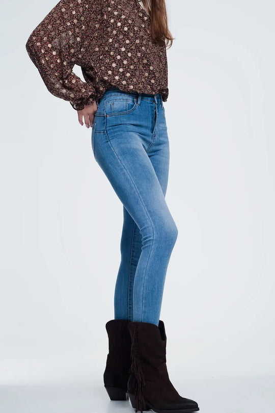 Jean skinny taille haute Joli bleu délavé moyen - Pantalons