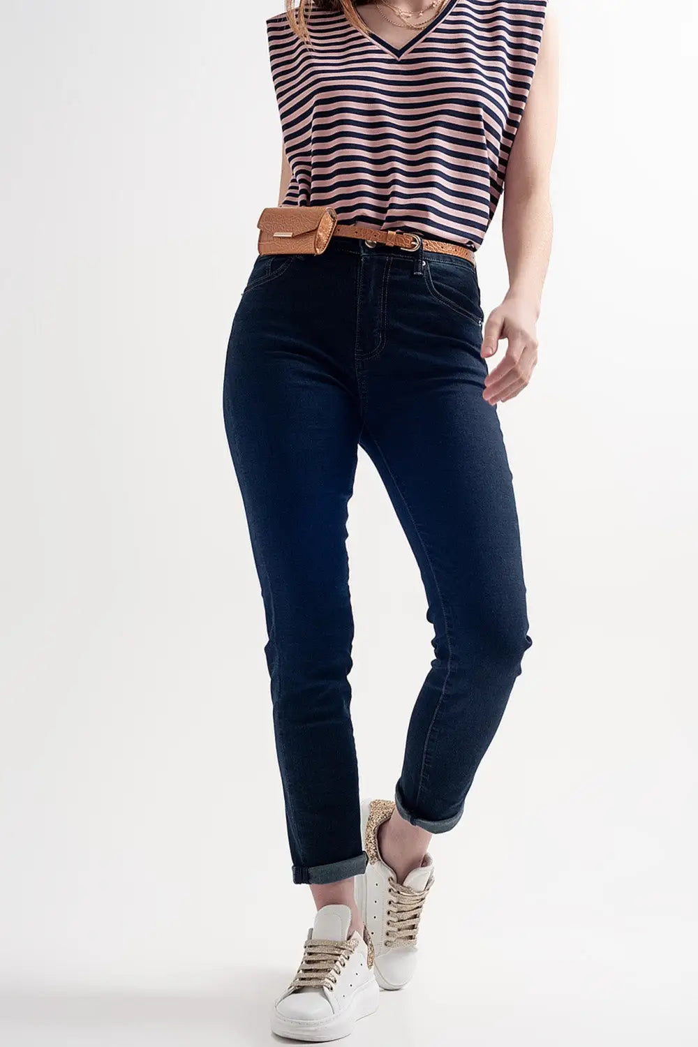 Q2 Jean skinny taille haute premium Bleu foncé