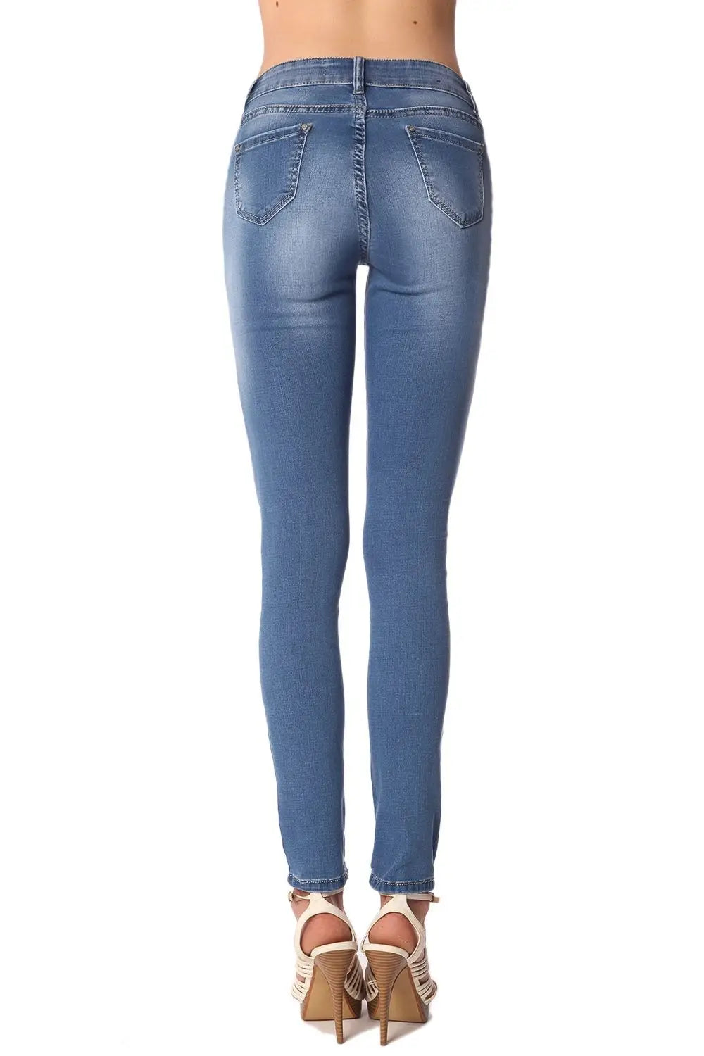 Jean skinny taille mi-haute et délavage clair - Pantalons