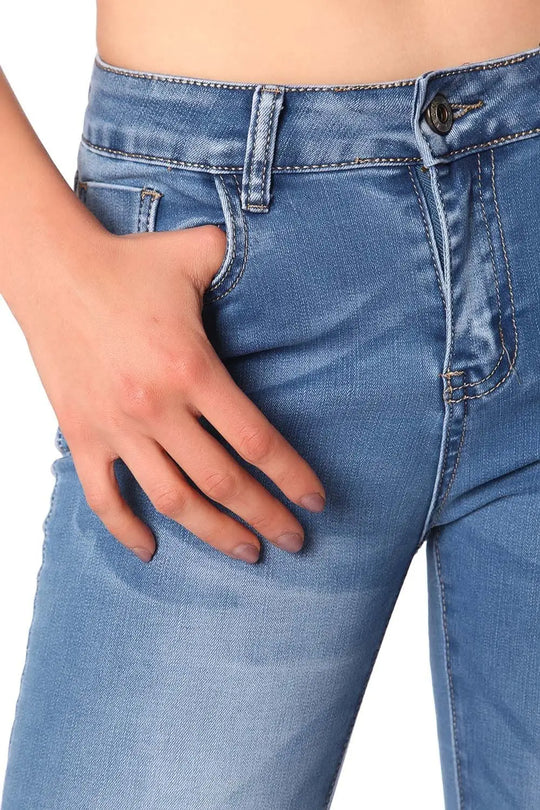 Jean skinny taille mi-haute et délavage clair - Pantalons