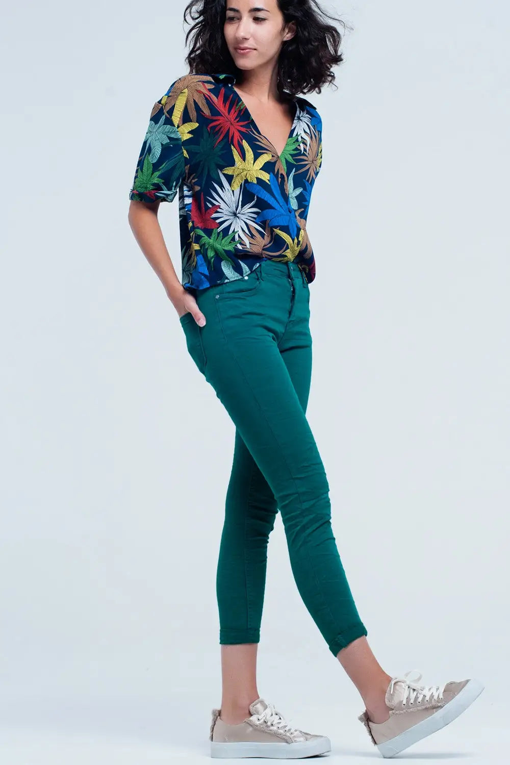 Jean skinny vert élastique - Pantalons