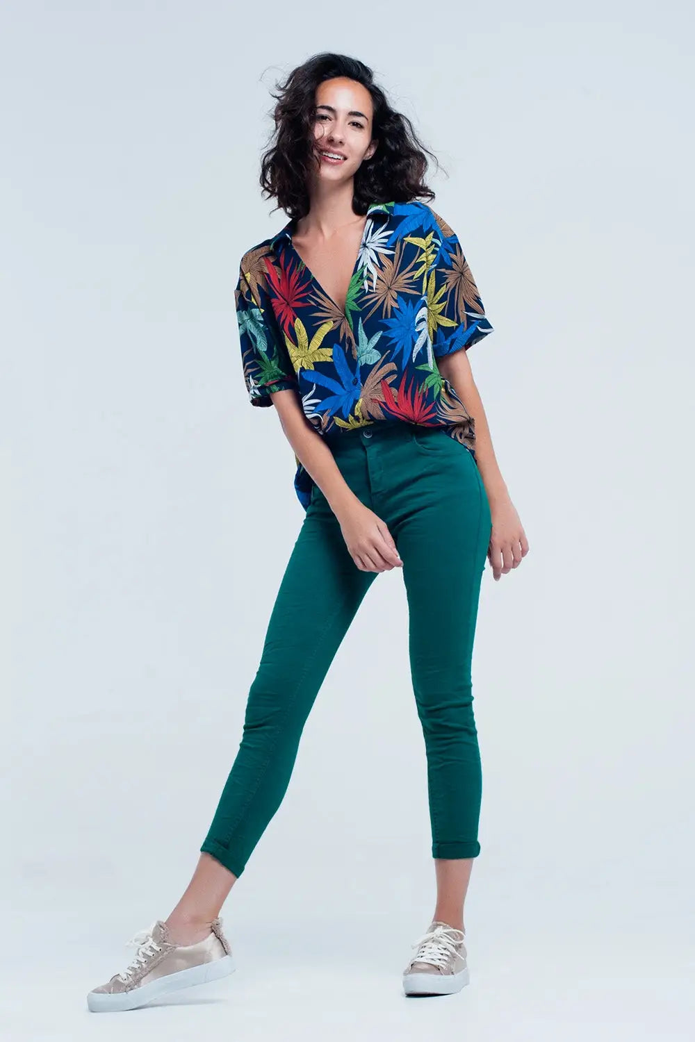 Jean skinny vert élastique - Pantalons