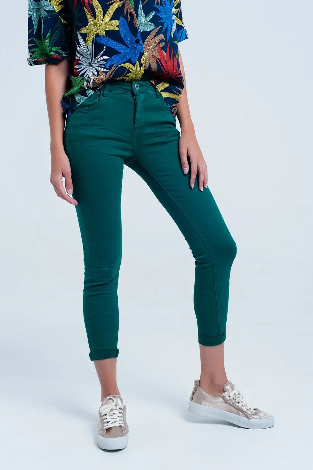 Q2 Jean skinny vert élastique