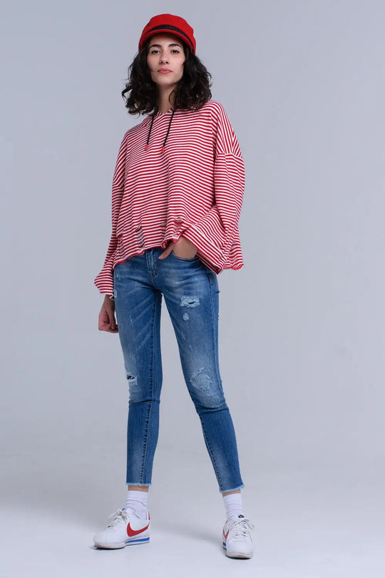 Q2 Jean skinny vieilli avec franges