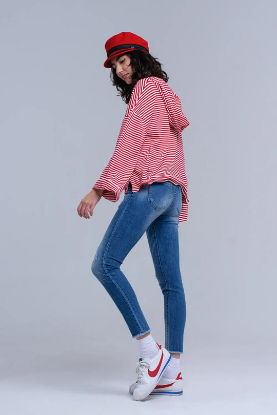 Jean skinny vieilli avec franges - Pantalons