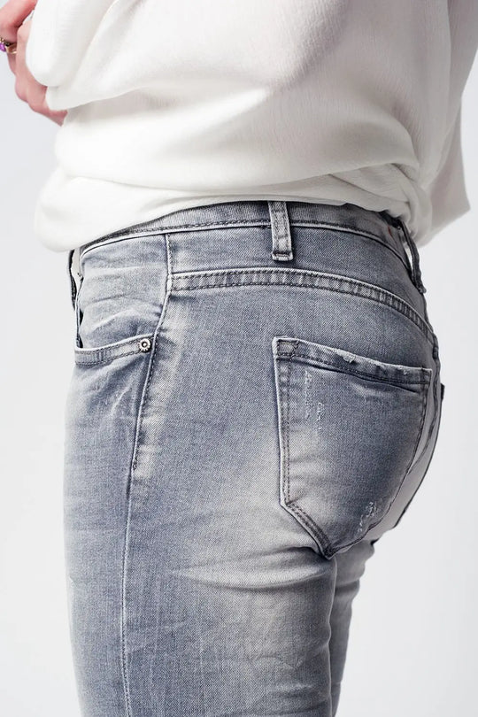 Jean slim gris brodé - Pantalons