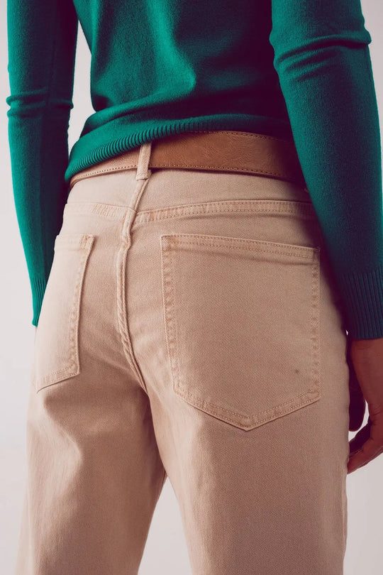Jean slouchy à taille mi haute en coton beige - Pantalons