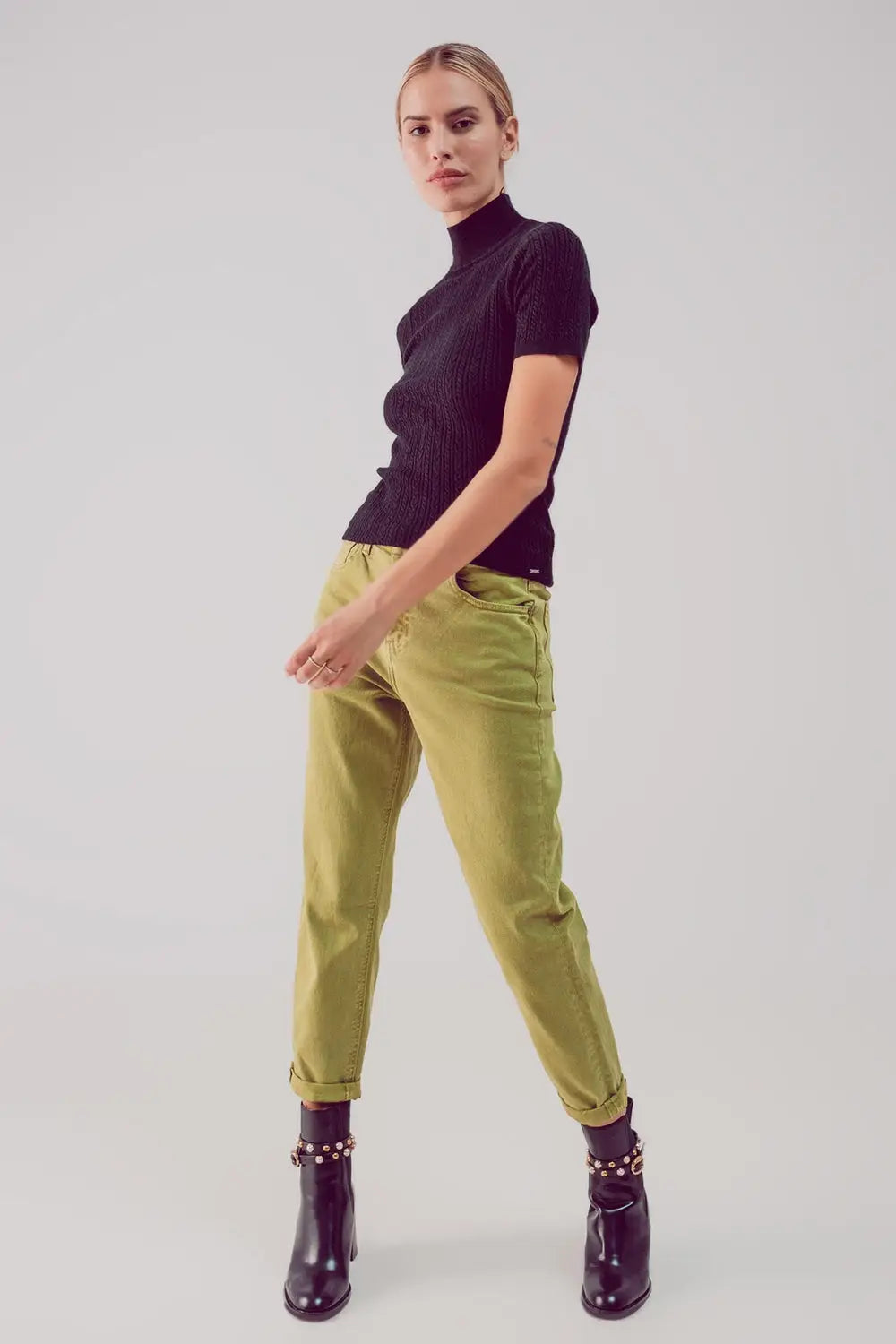 Jean slouchy à taille mi haute en coton Vert fluo - Pantalons