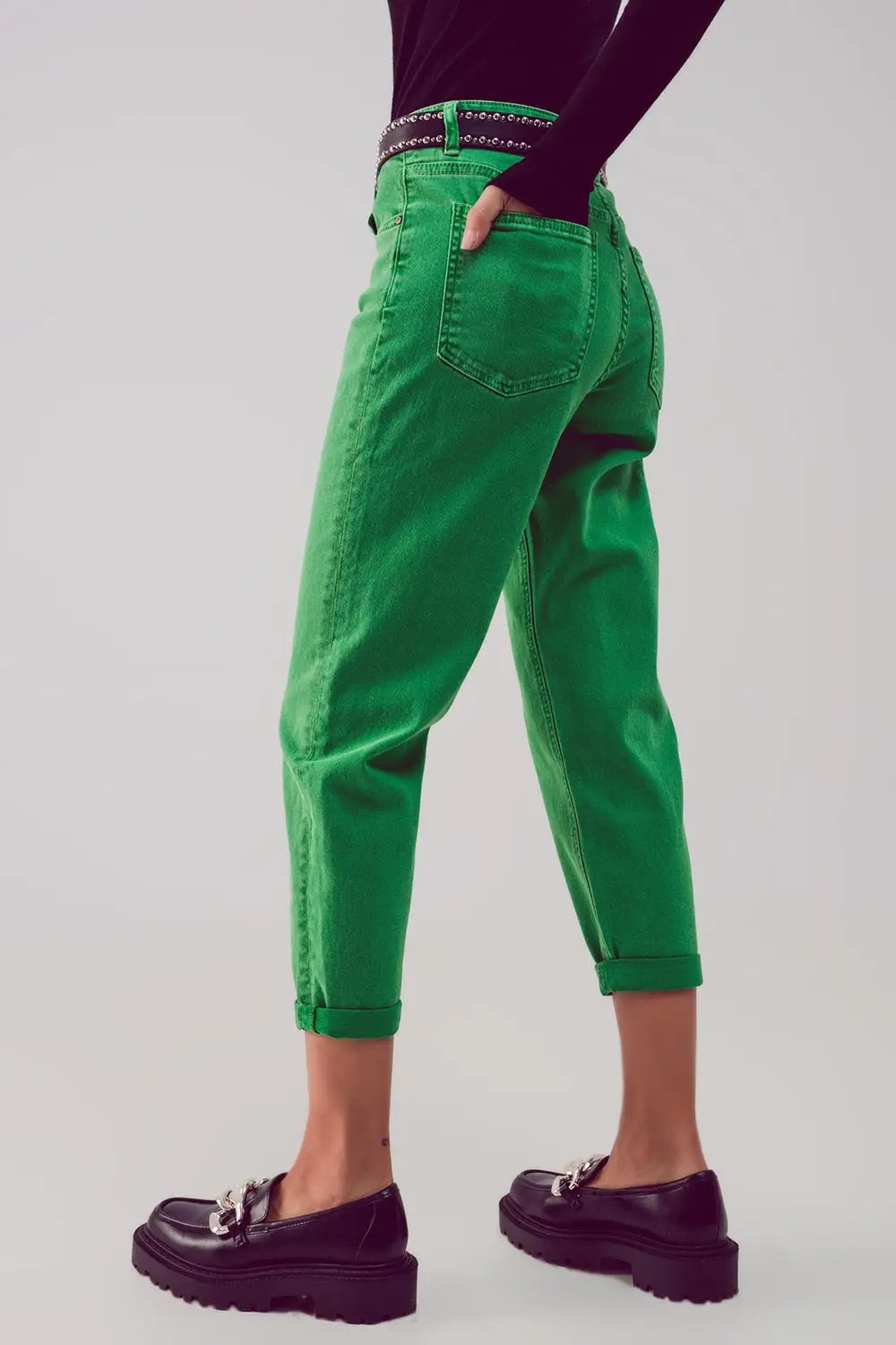 Jean slouchy à taille mi haute en coton vert - Pantalons