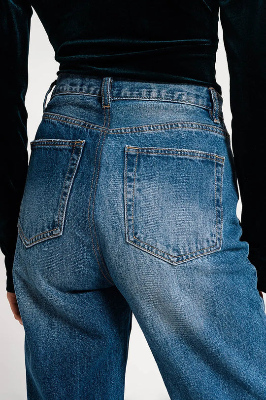 Jean straight avec bouton asymétrique Bleu moyen - Pantalons