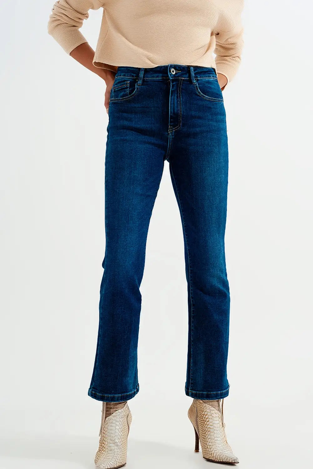 Jean stretch évasé taille haute Délavage moyen - Pantalons