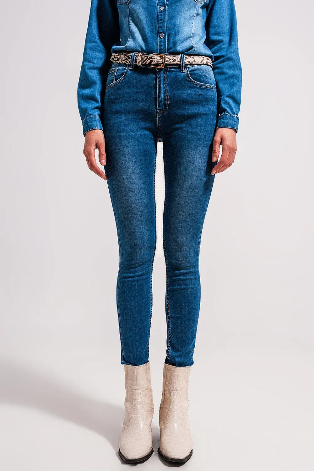 Q2 Jean stretch skinny à taille haute Bleu moyen