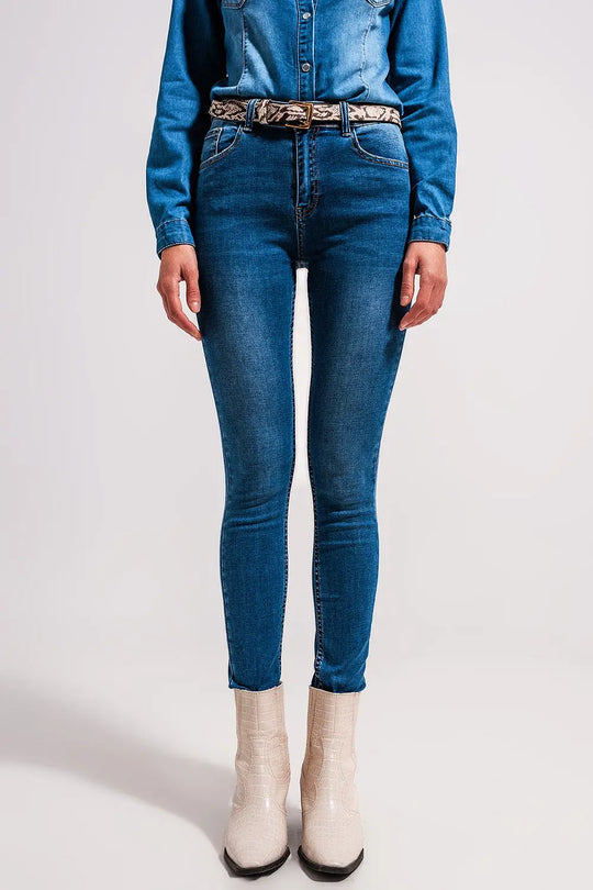 Q2 Jean stretch skinny à taille haute Bleu moyen