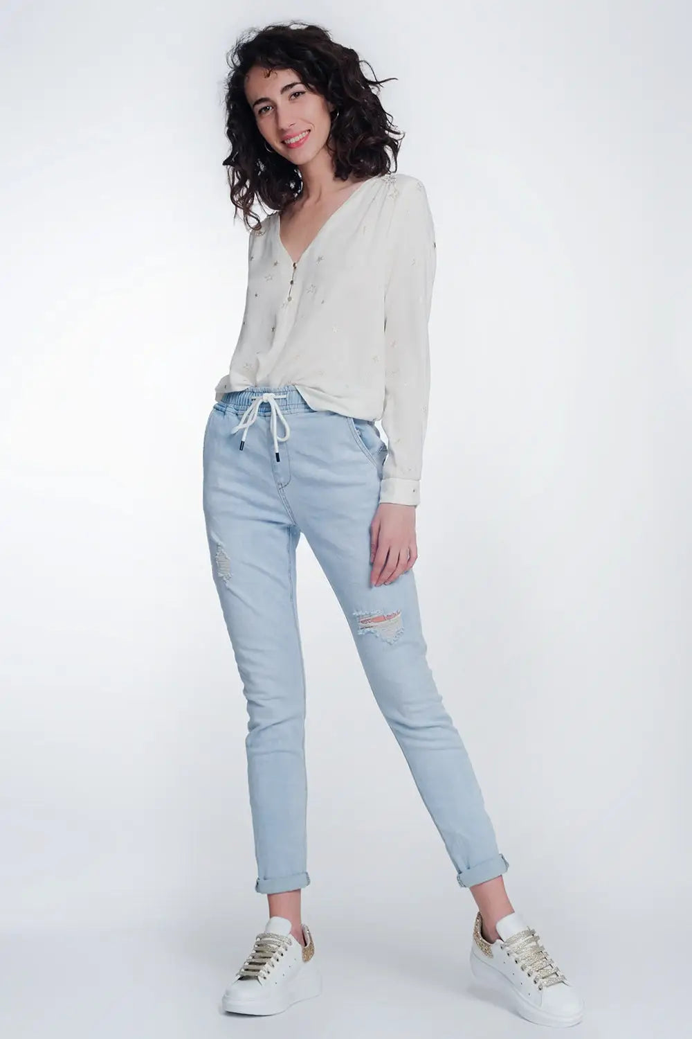 Jean style jogger délavage lumière - Pantalons