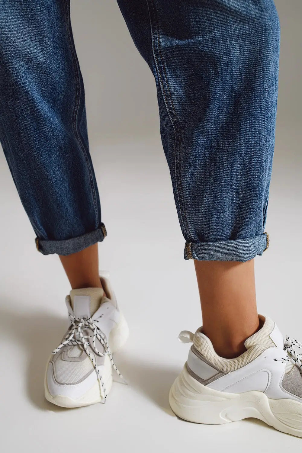 Jean style mom taille haute et mi-hauteur lavé - Pantalons