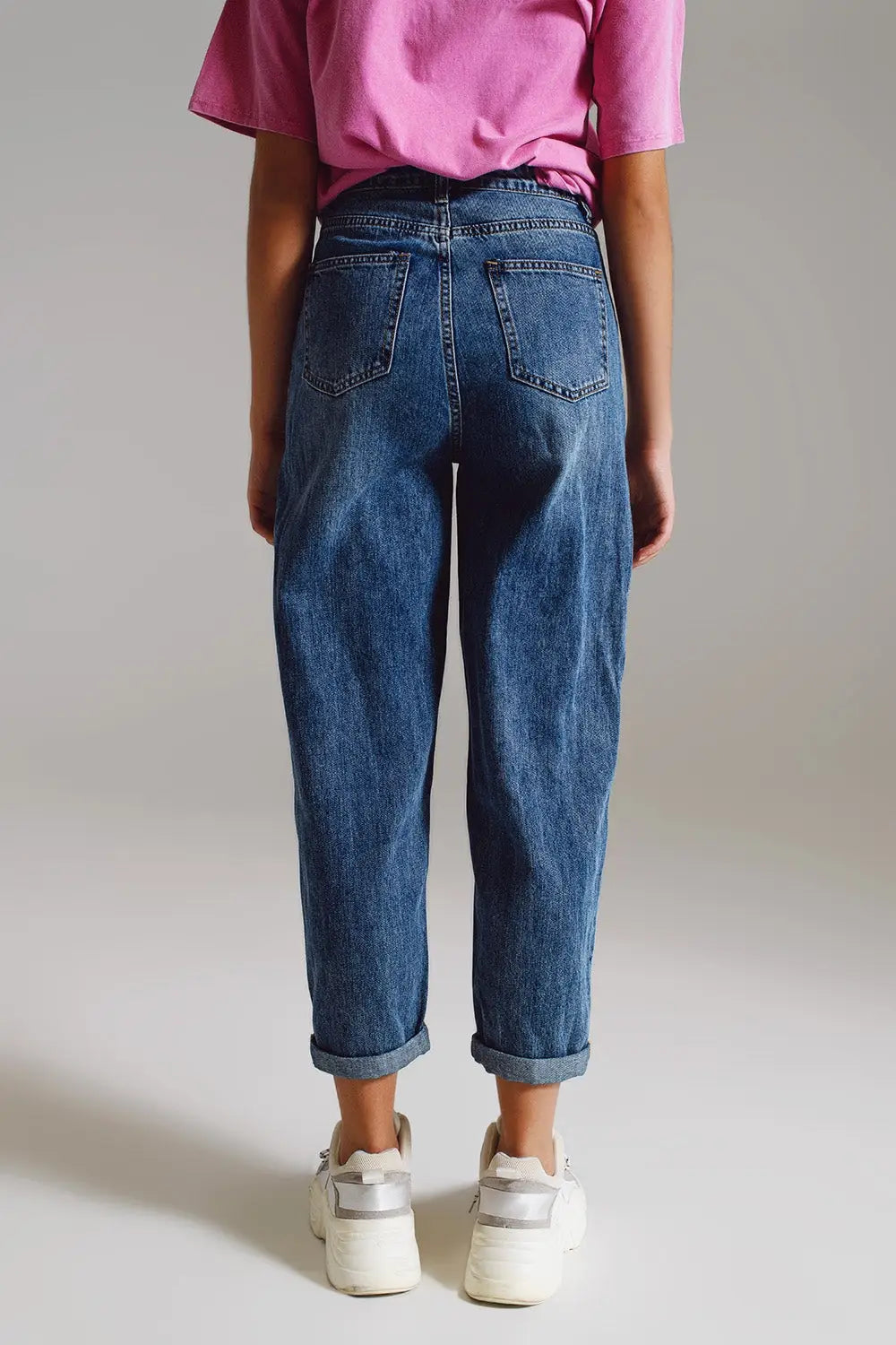 Jean style mom taille haute et mi-hauteur lavé - Pantalons