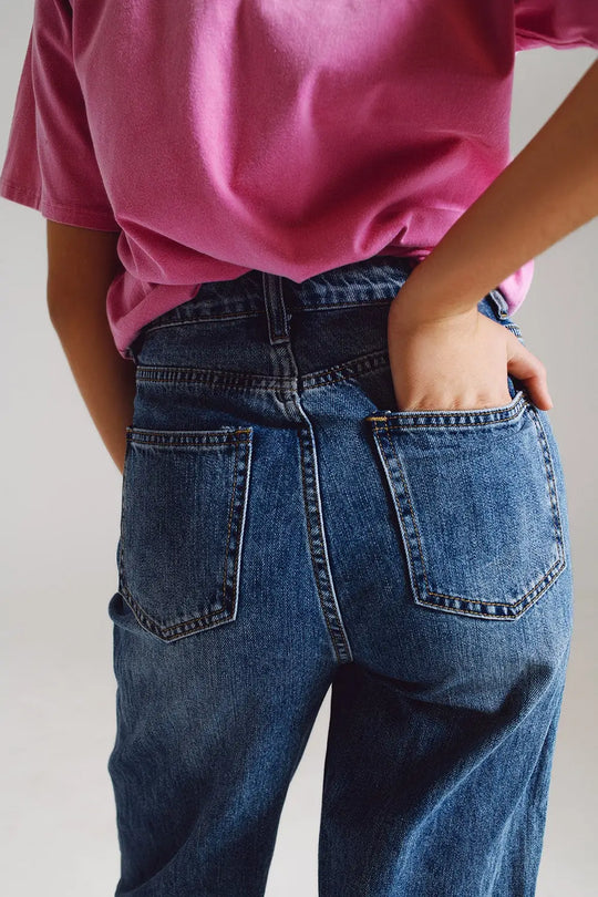 Jean style mom taille haute et mi-hauteur lavé - Pantalons