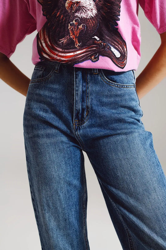 Jean style mom taille haute et mi-hauteur lavé - Pantalons