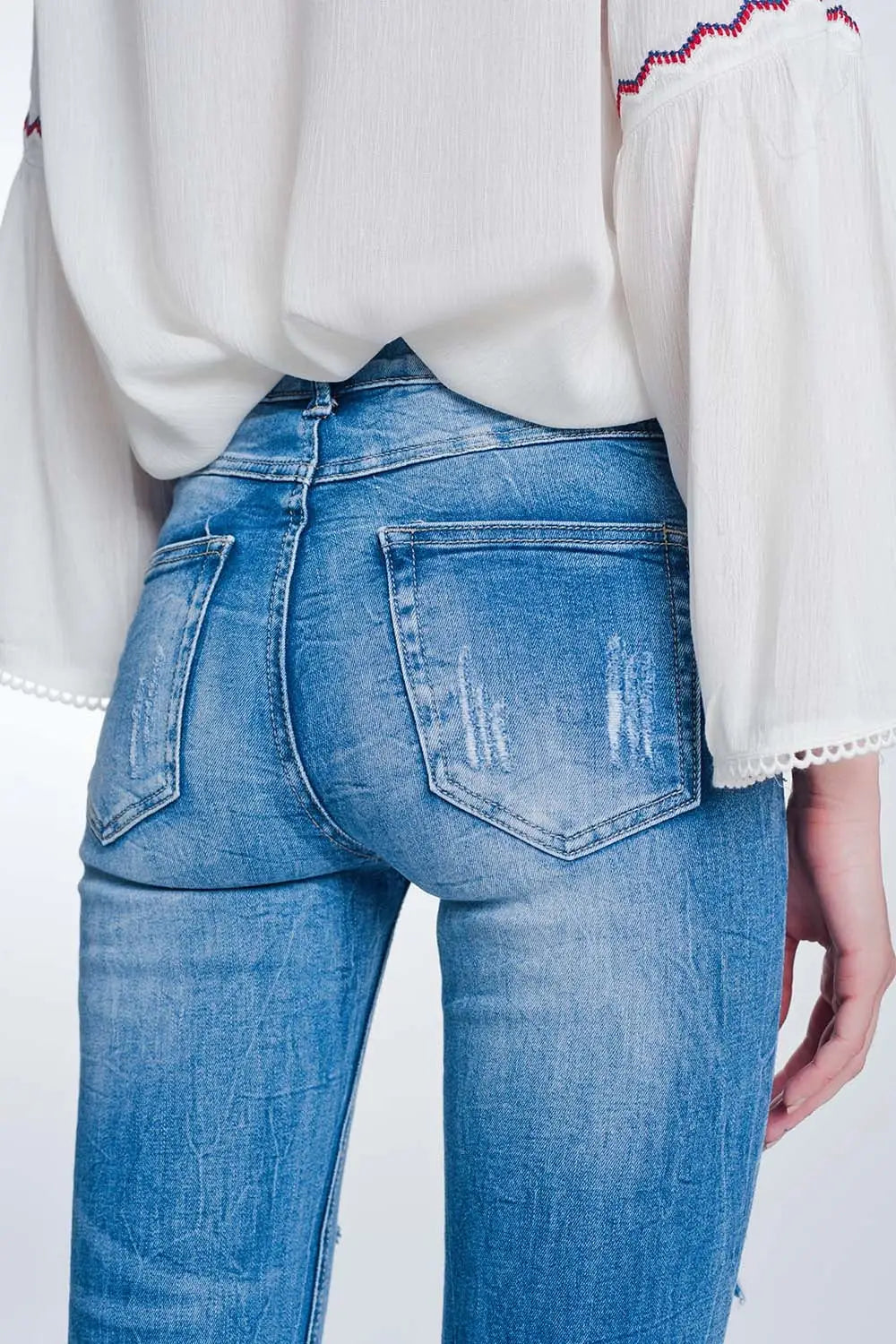 Jean super skinny à grosses déchirures bleu vintage - Pantalons