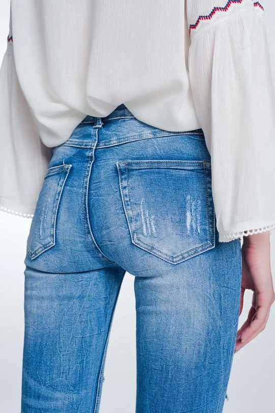 Jean super skinny à grosses déchirures bleu vintage - Pantalons