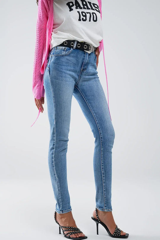 Jean super skinny à taille haute en bleu vintage stonewash - Pantalons