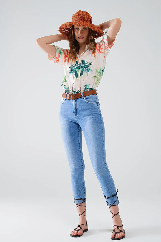 Jean super skinny à taille normale délavé clair avec 5 poches - Pantalons