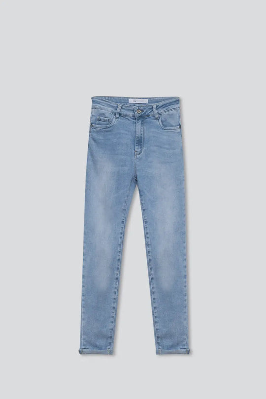 Jean super skinny à taille normale délavé clair avec 5 poches - Pantalons