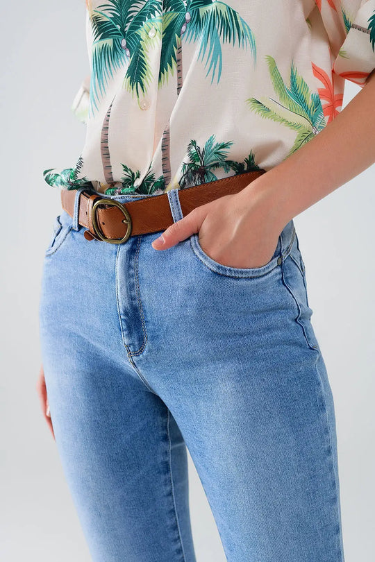 Jean super skinny à taille normale délavé clair avec 5 poches - Pantalons