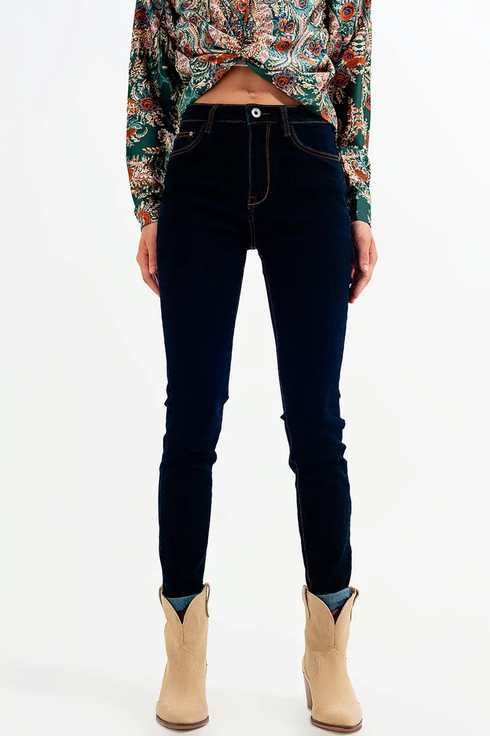 Jean super skinny Bleu foncé délavé - Pantalons