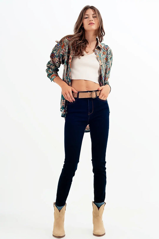 Jean super skinny Bleu foncé délavé - Pantalons