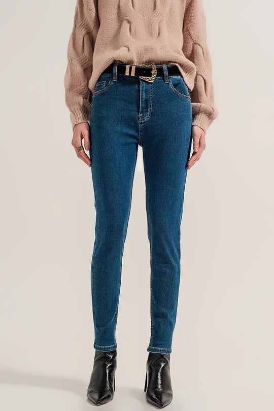 Jean super skinny bleu moyen de taille haute délavé - Pantalons