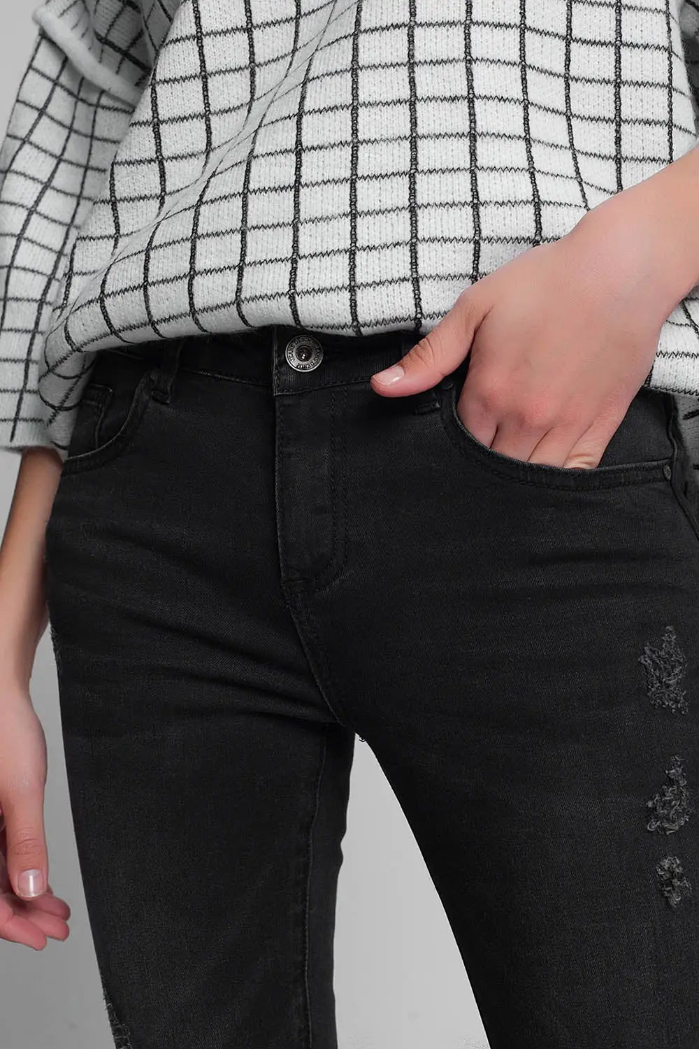 Jean super skinny déchiré Noir délavé - Pantalons
