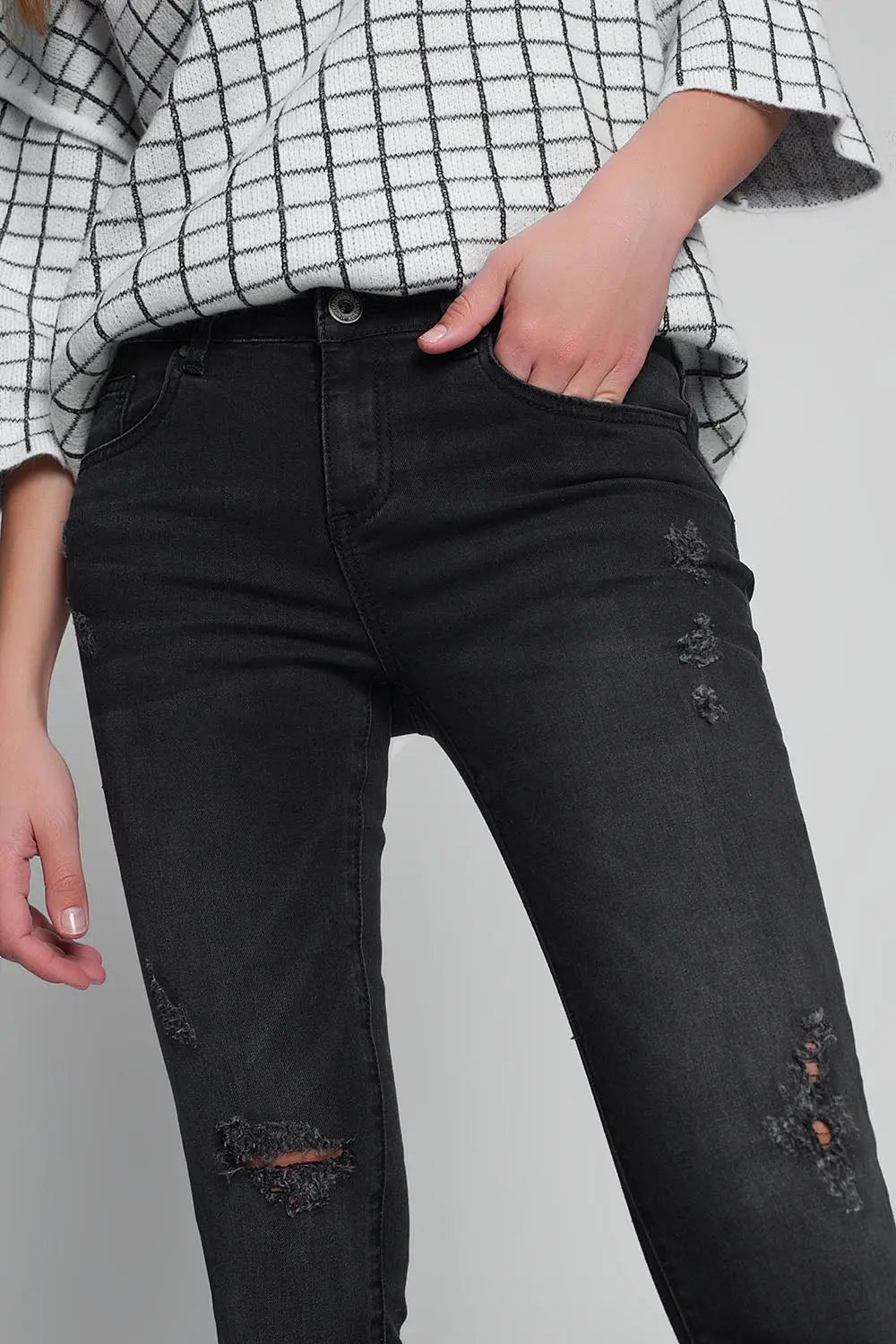 Jean super skinny déchiré Noir délavé - Pantalons
