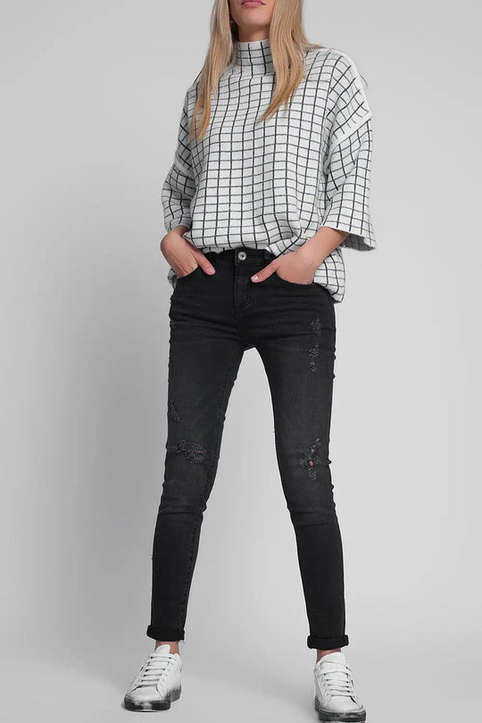 Jean super skinny déchiré Noir délavé - Pantalons