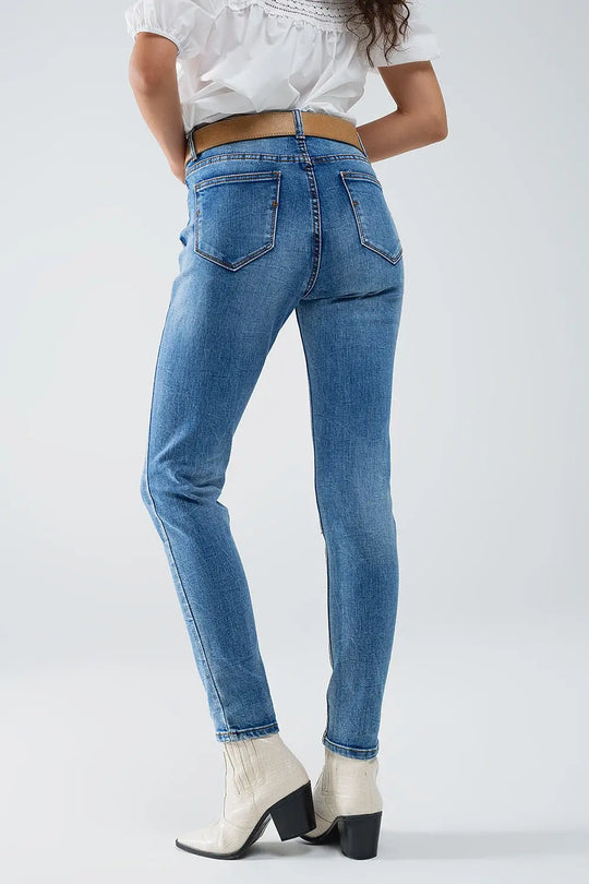 Jean super skinny en denim extensible délavé avec détails en relief - Pantalons